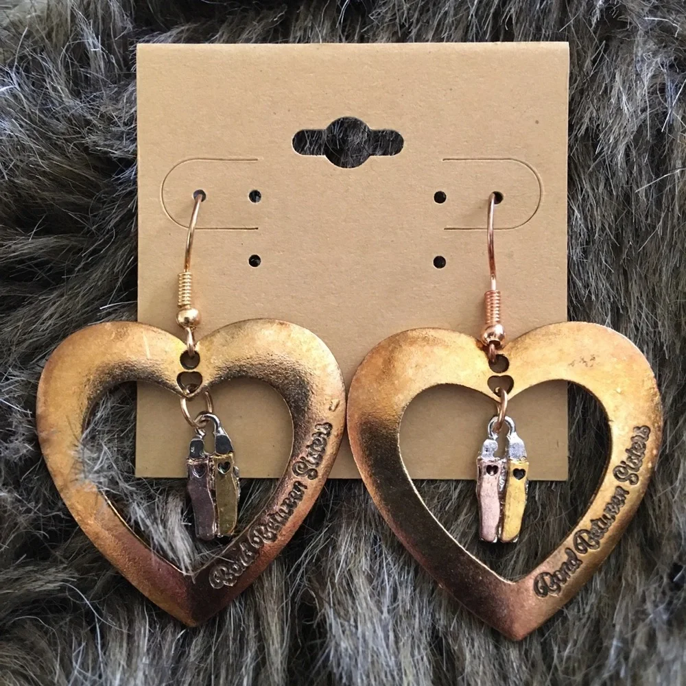 Vintage repurpose aged gold heart drop earrings