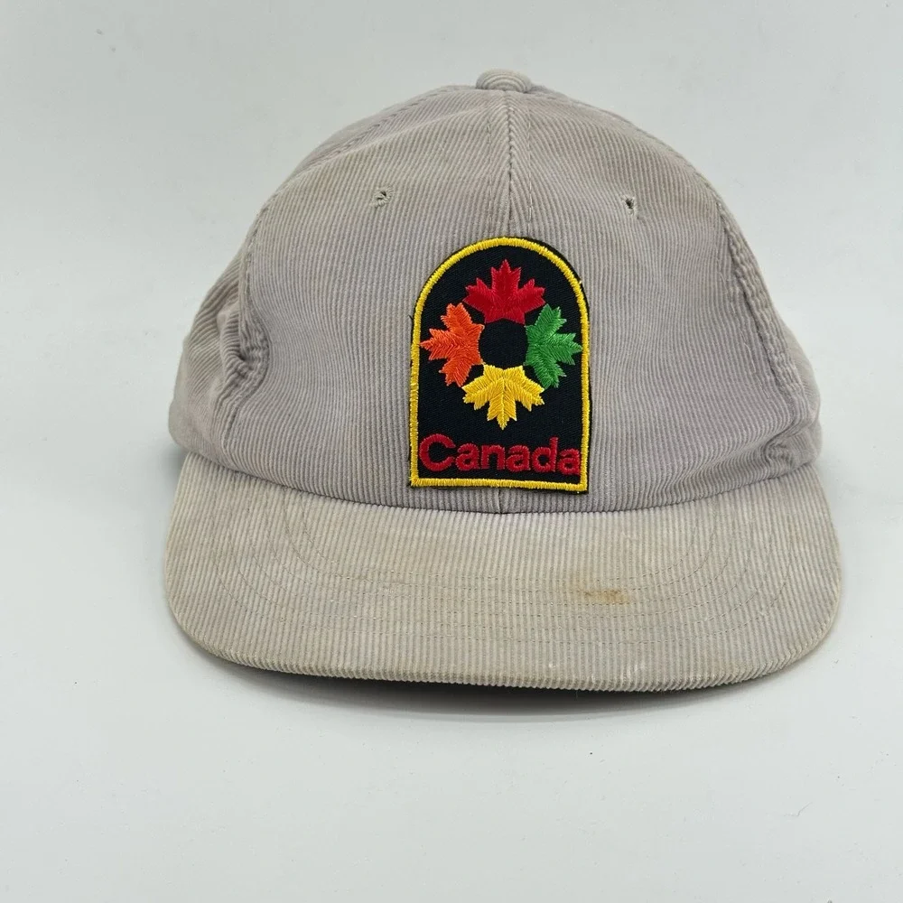 Vintage Canada Snapback Hat Corduroy Patch 80's‎ 90's Cap Beige Men's OSFA