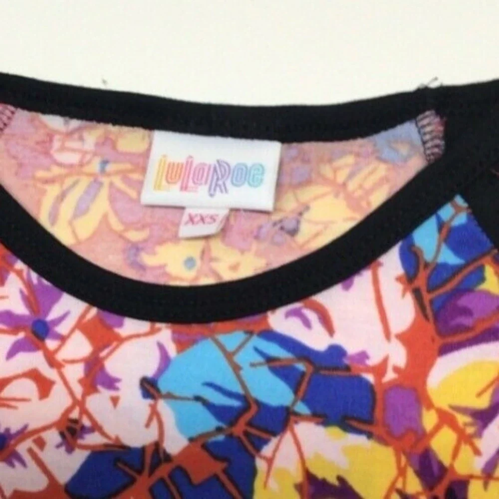 LuLaRoe Randy Baseball Tee XXS Orange Floral Abstract 3/4 Sleeve Raglan Shirt