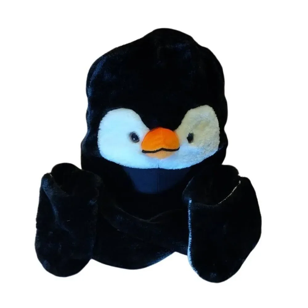 Fuzzy Warm Adult Penguin Hat with built in Scarf and Hand warmers