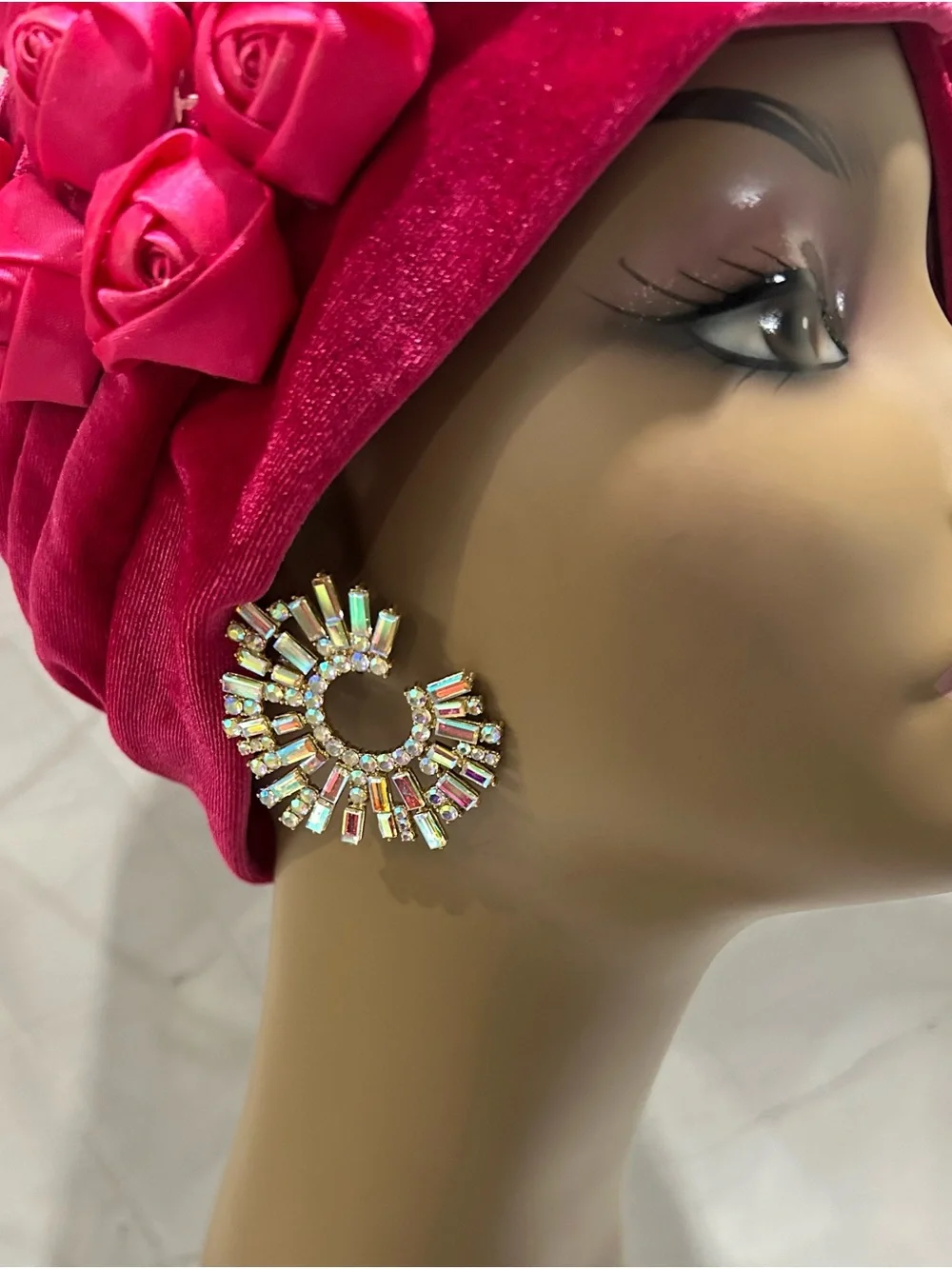Statement Crystal Fan Hoop Earrings in Iridescent Gold
