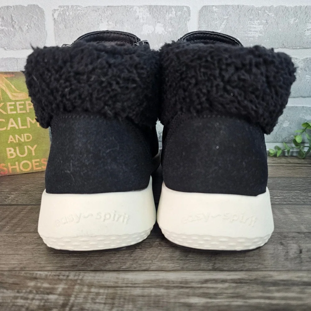 Easy Spirit SEELIN3‎ Faux Fur Lined Zip Ankle Boots Black Comfort Shoes 9.5M NIB