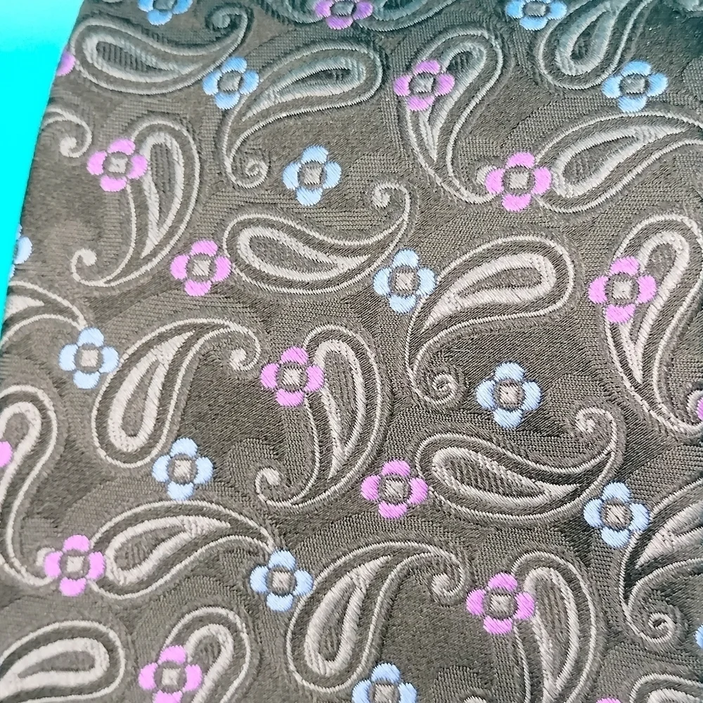 Haspel Men's Black Paisley Flower Necktie Tie Silk Retro Classic Abstract