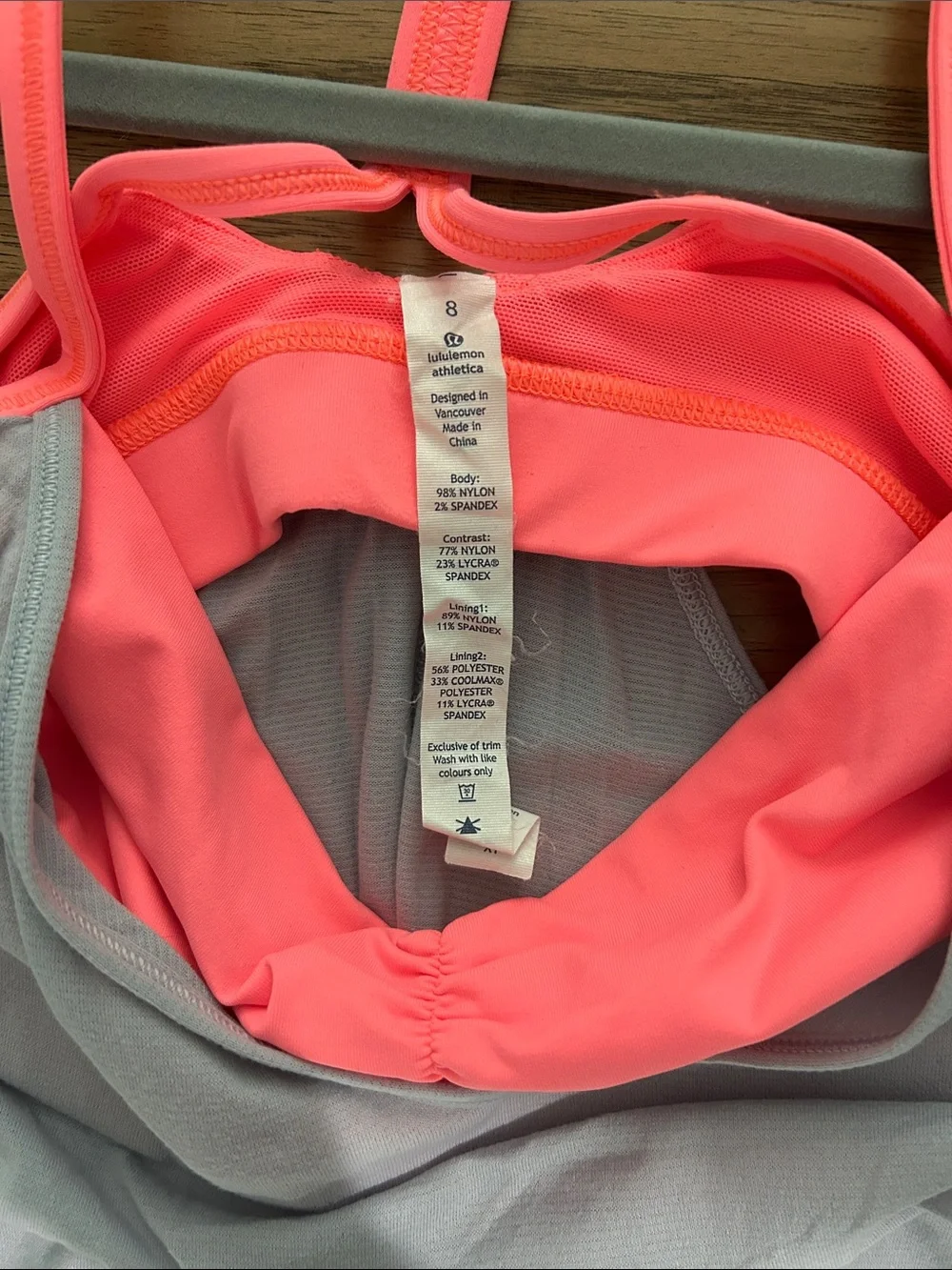 lululemon athletica Light Gray Tank with Neon Pink Strappy Built-in Bra