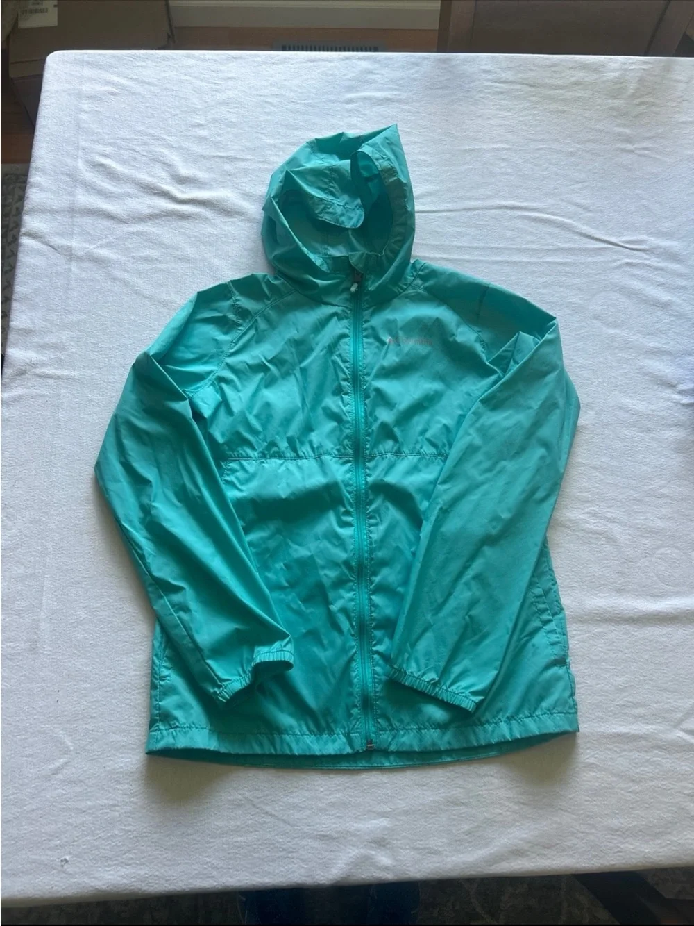 Columbia Teal Lightweight Hooded Jacket kids size large