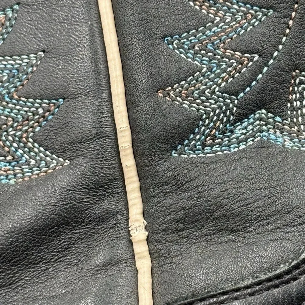 Stetson Black Leather Western Cowboy Boots Women’s US 8 Blue Embroidered Square