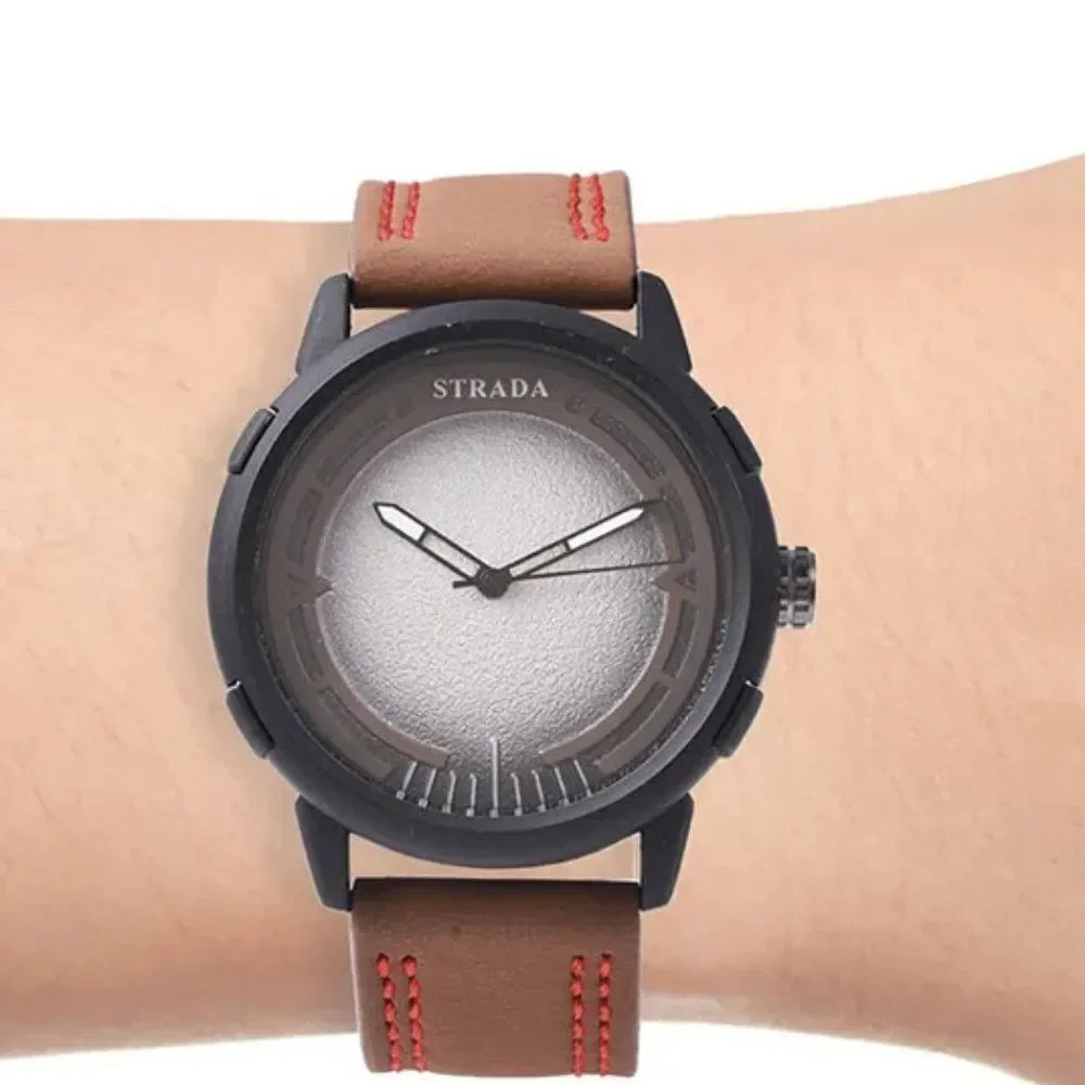 STRADA Watch Brown Faux Leather Straps