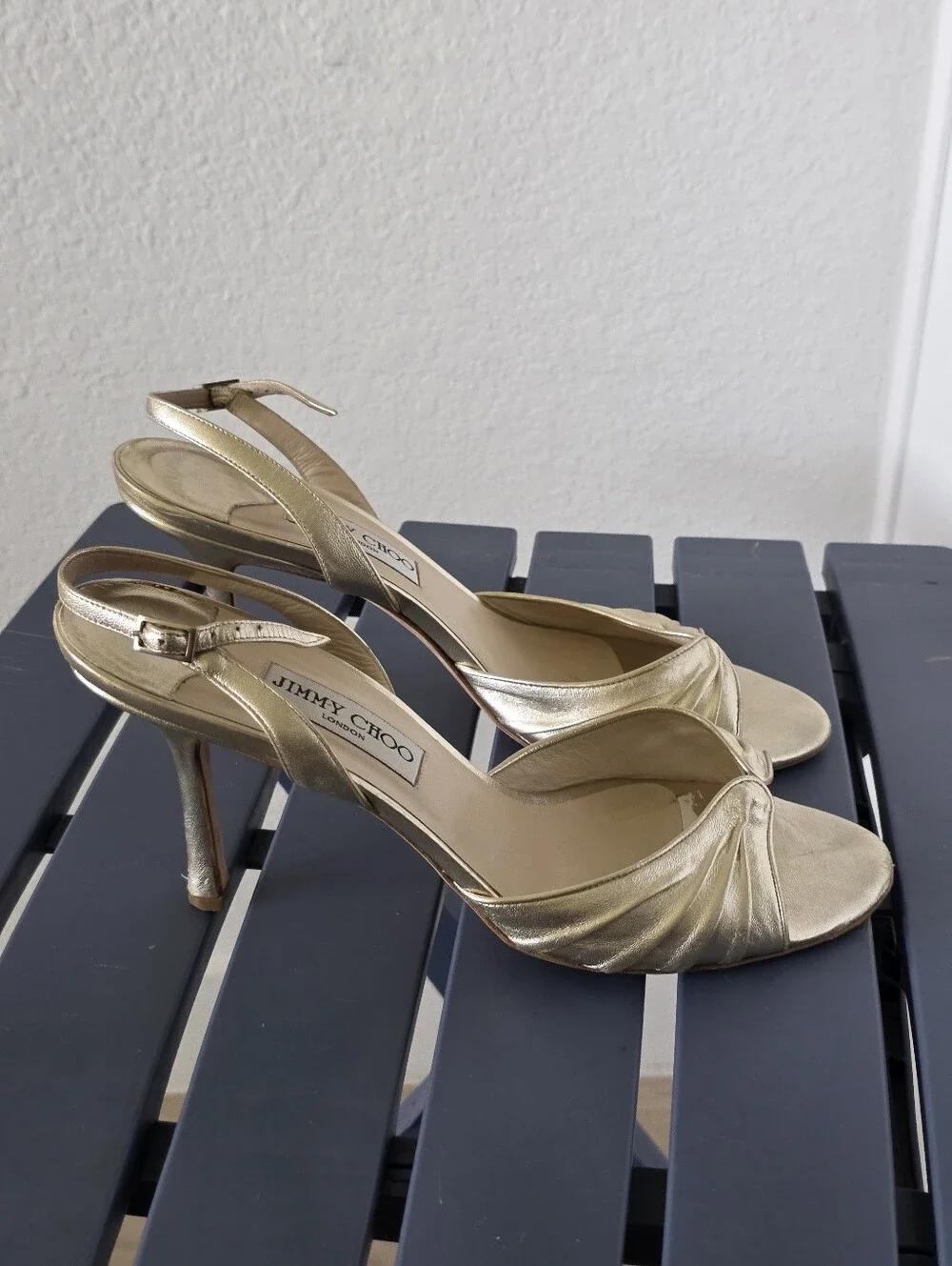 Jimmy Choo Gold Metallic Leather Slingback Sandal Heels Women's US 10 EU 41
