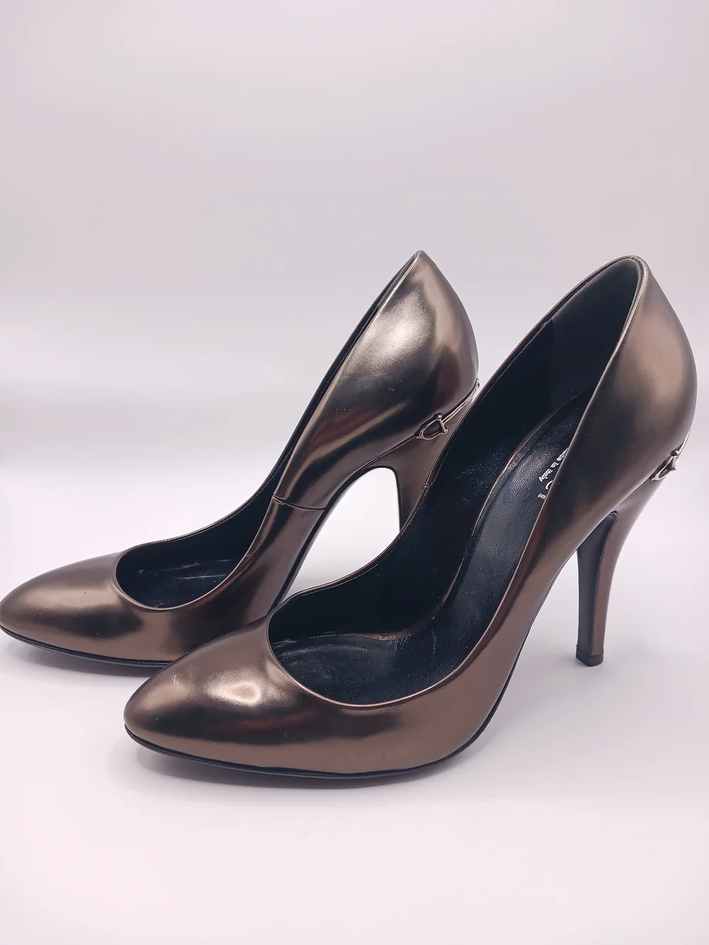 Gucci - Leather High-Heel Pumps in Metallic Bronze