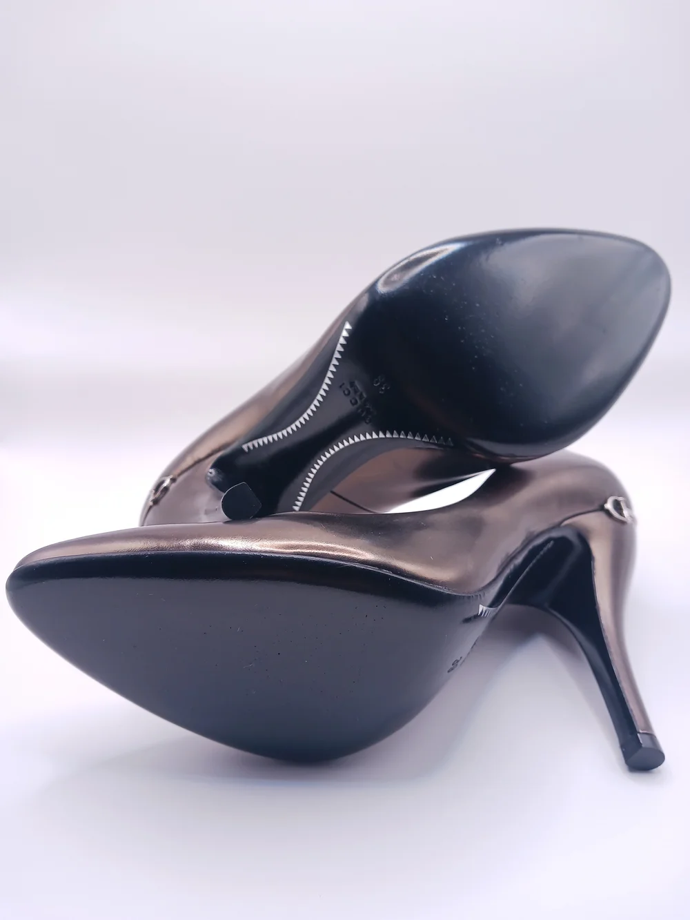 Gucci - Leather High-Heel Pumps in Metallic Bronze