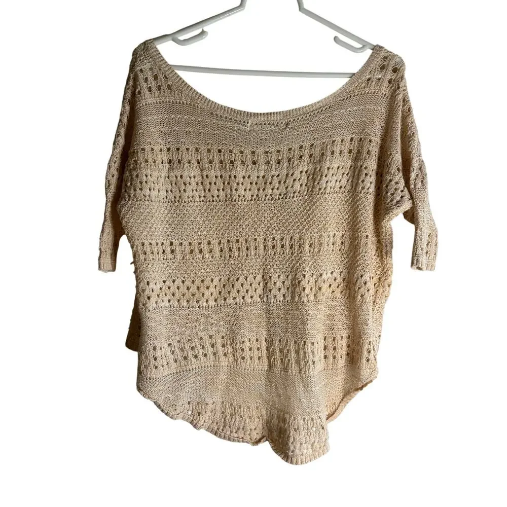Cream Crochet High Low Top | Boho Half Sleeve Blouse | Decree