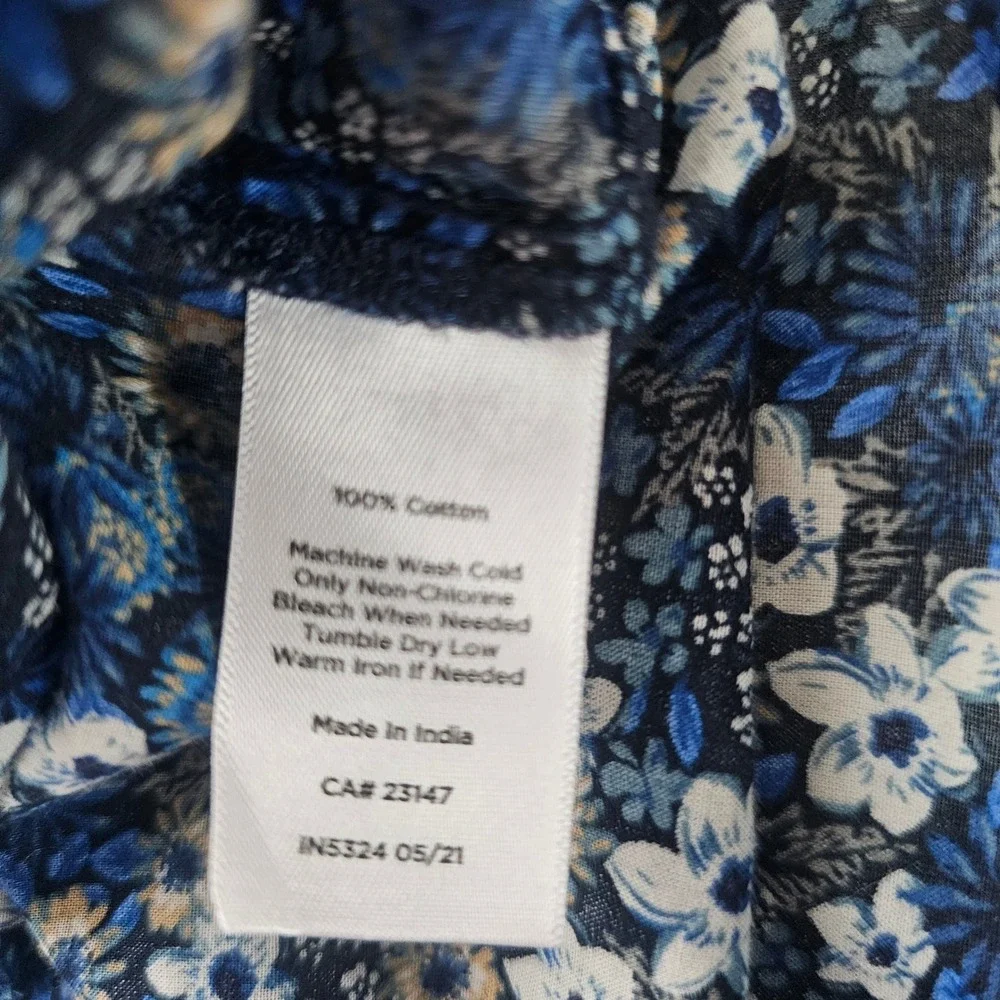 Talbots‎ Floral Pintuck Blouse Womens L Blue 100% Cotton Boho Cottagecore Spring