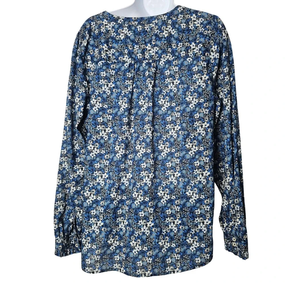 Talbots‎ Floral Pintuck Blouse Womens L Blue 100% Cotton Boho Cottagecore Spring