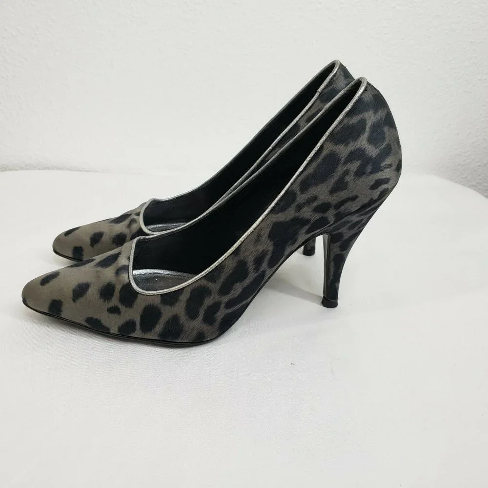 Zara Woman Heels Court Dress Pumps Size 39 Black Silver Cheetah‎ Print