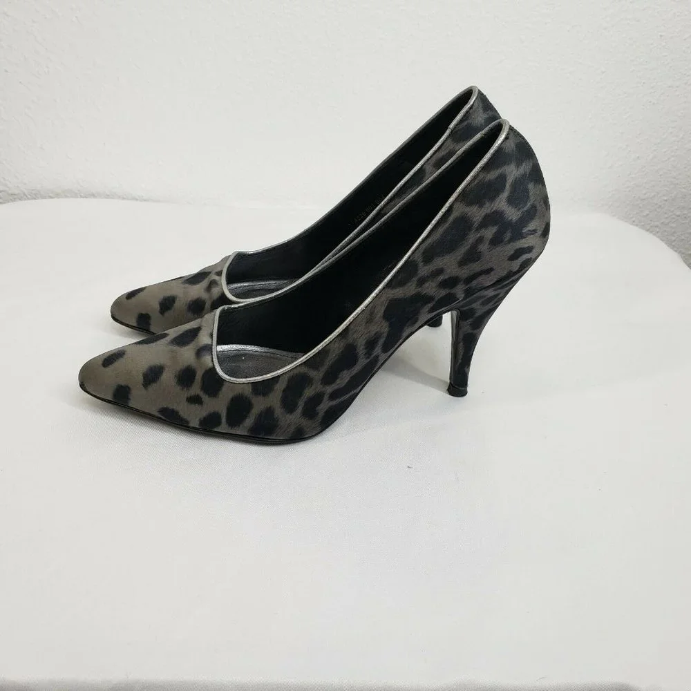 Zara Woman Heels Court Dress Pumps Size 39 Black Silver Cheetah‎ Print
