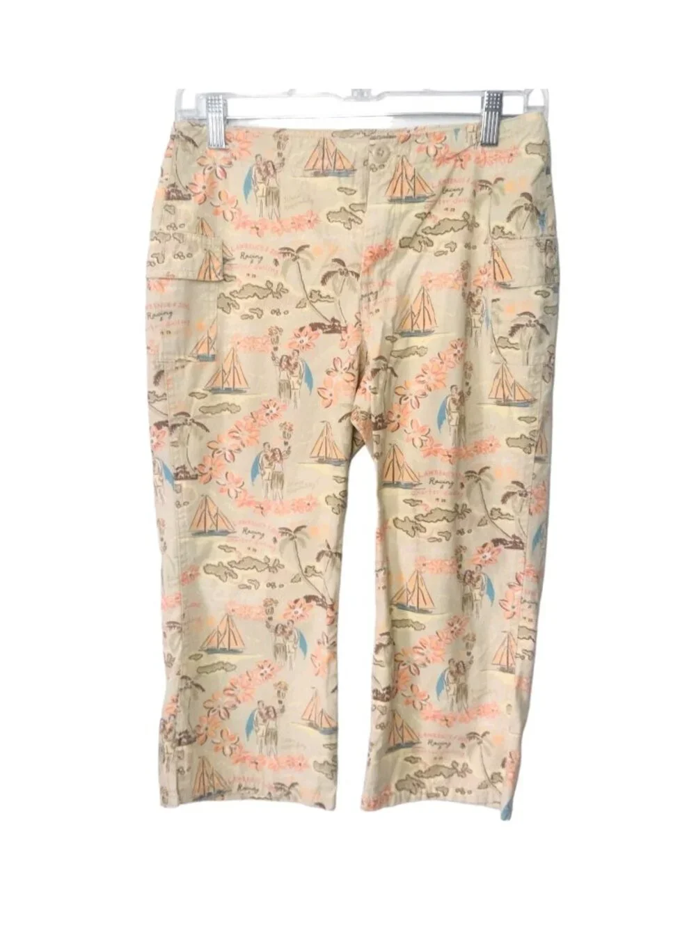 Old Navy Girls Y2K Hawaiian Cargo Capris 16 Canvas Tropical Travel Vintage Hula