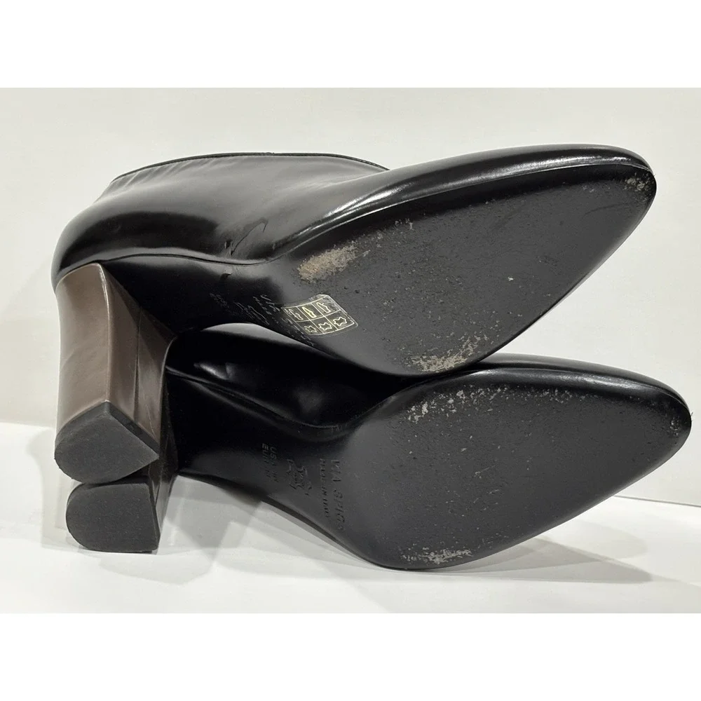 Via Spiga Italy Black Leather Pointed Toe Block Heel Pumps Women's US 8 EU 38