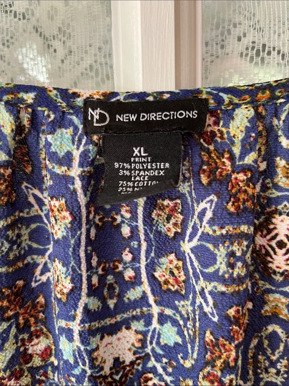 new directions Navy, Turquoise & Lilac Mixed-Print Peasant Blouse