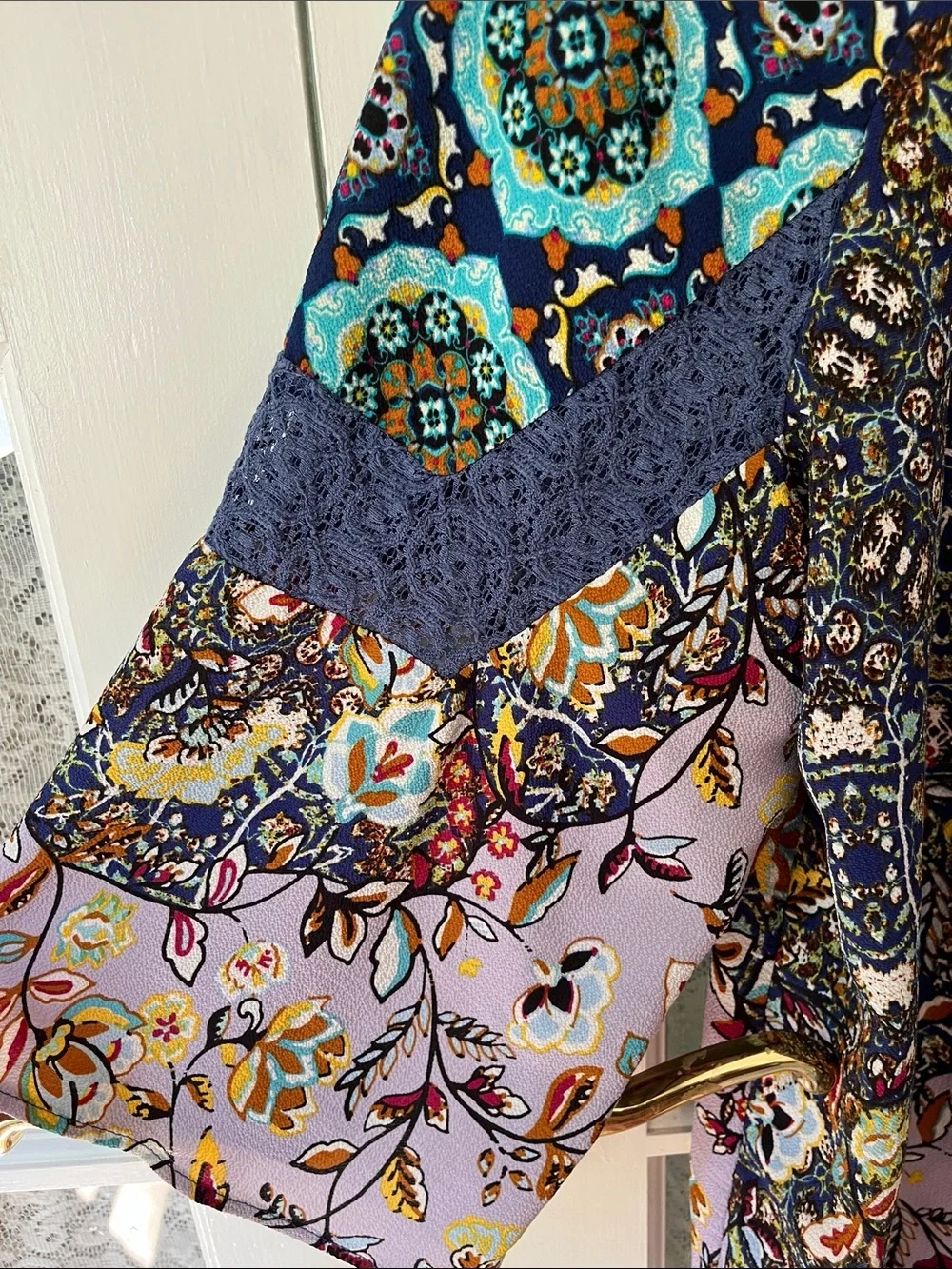 new directions Navy, Turquoise & Lilac Mixed-Print Peasant Blouse