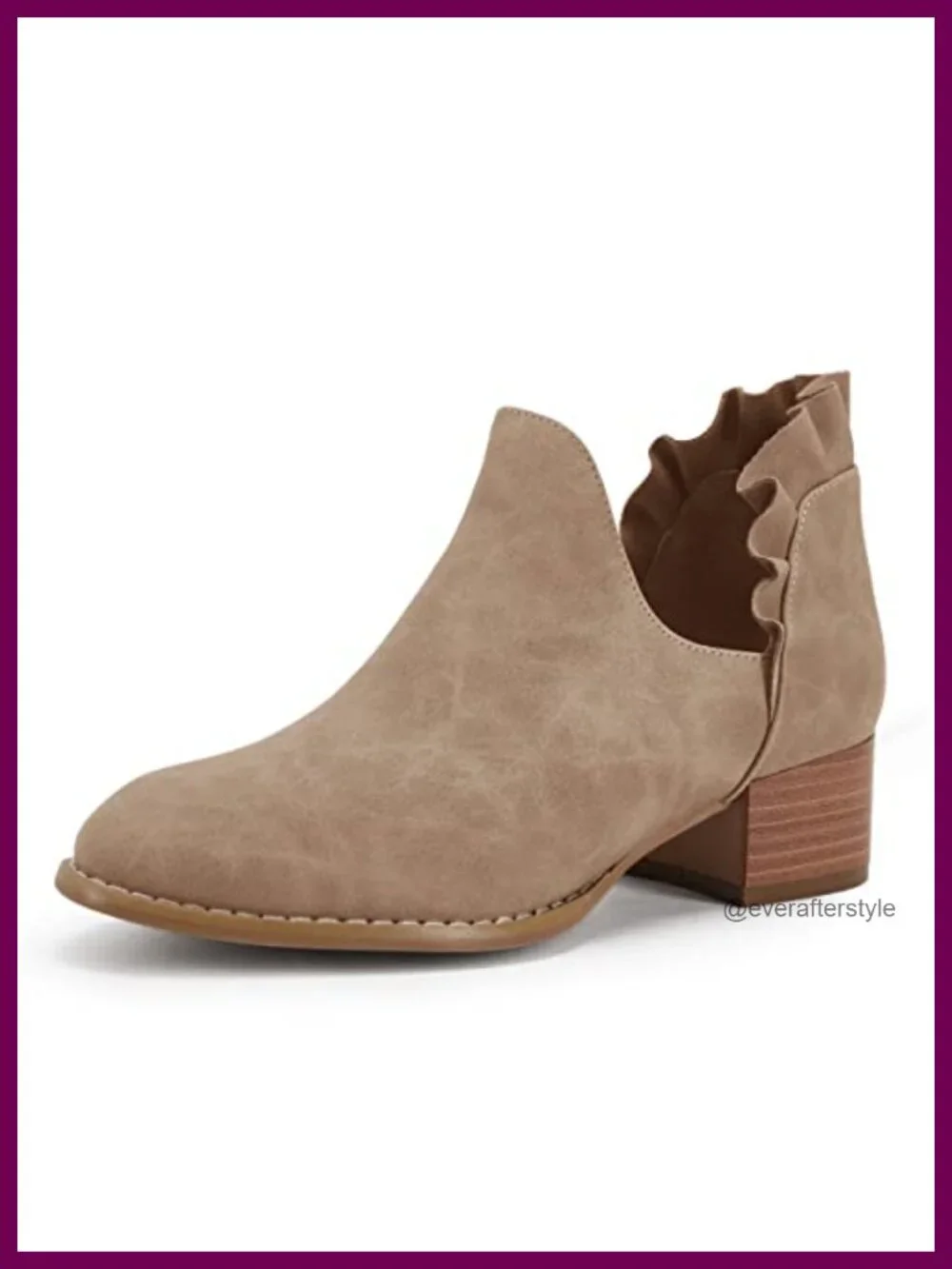 Ruffled Western Ankle Booties Pointed Toe Low Chunky Heel Faux Leather Boots