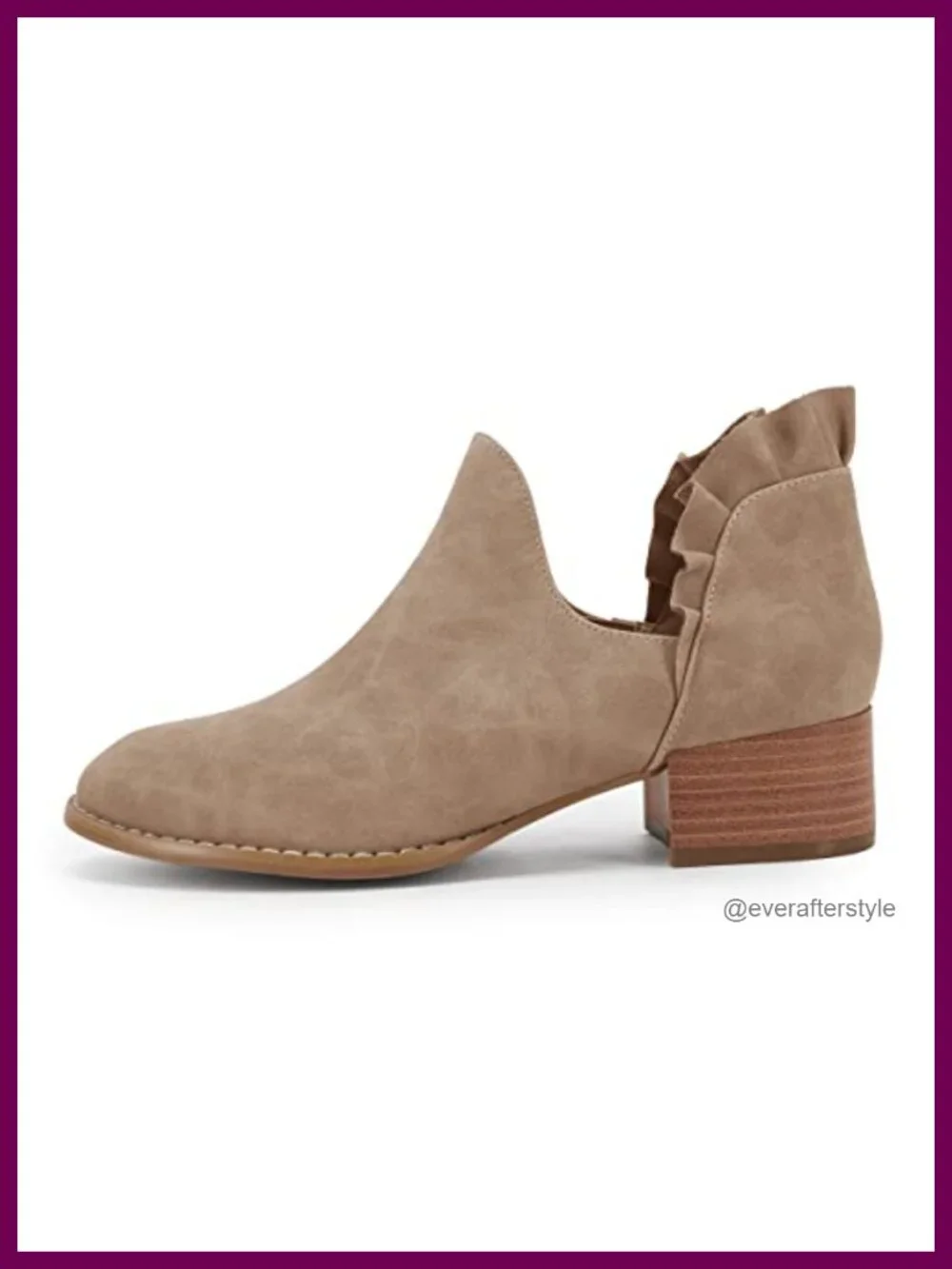 Ruffled Western Ankle Booties Pointed Toe Low Chunky Heel Faux Leather Boots