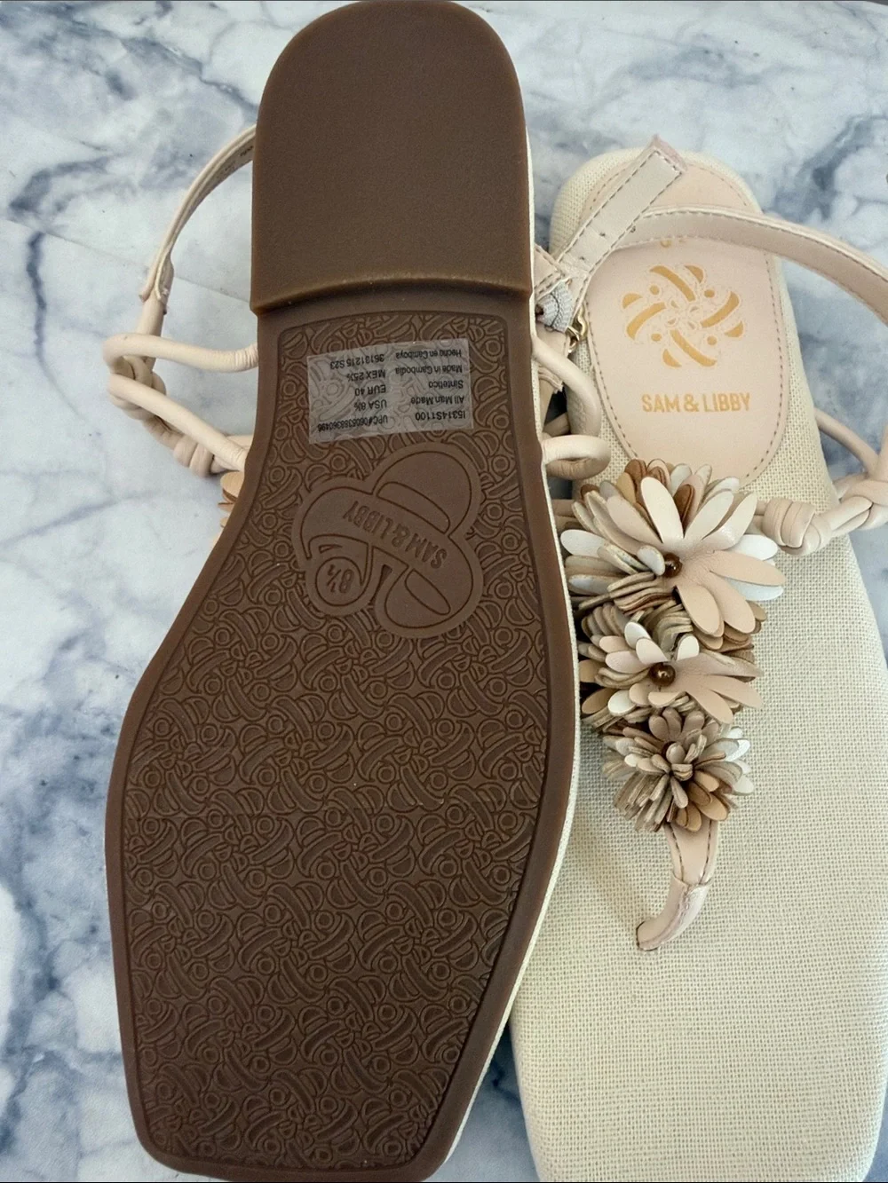 Sam & Libby Neutral Floral T-Strap Sandals