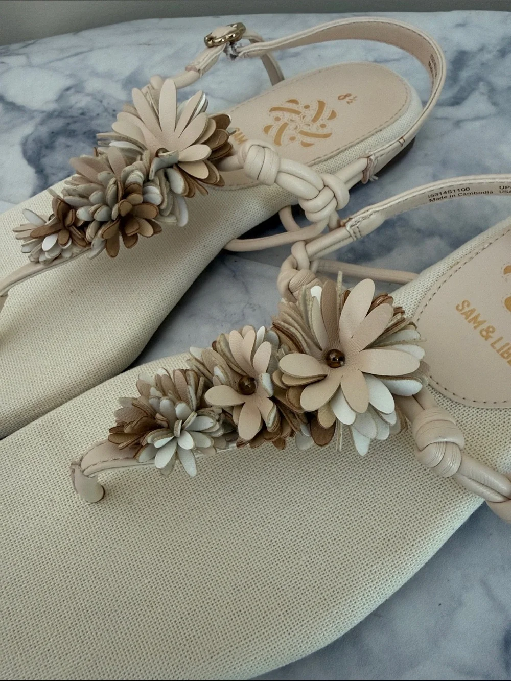 Sam & Libby Neutral Floral T-Strap Sandals