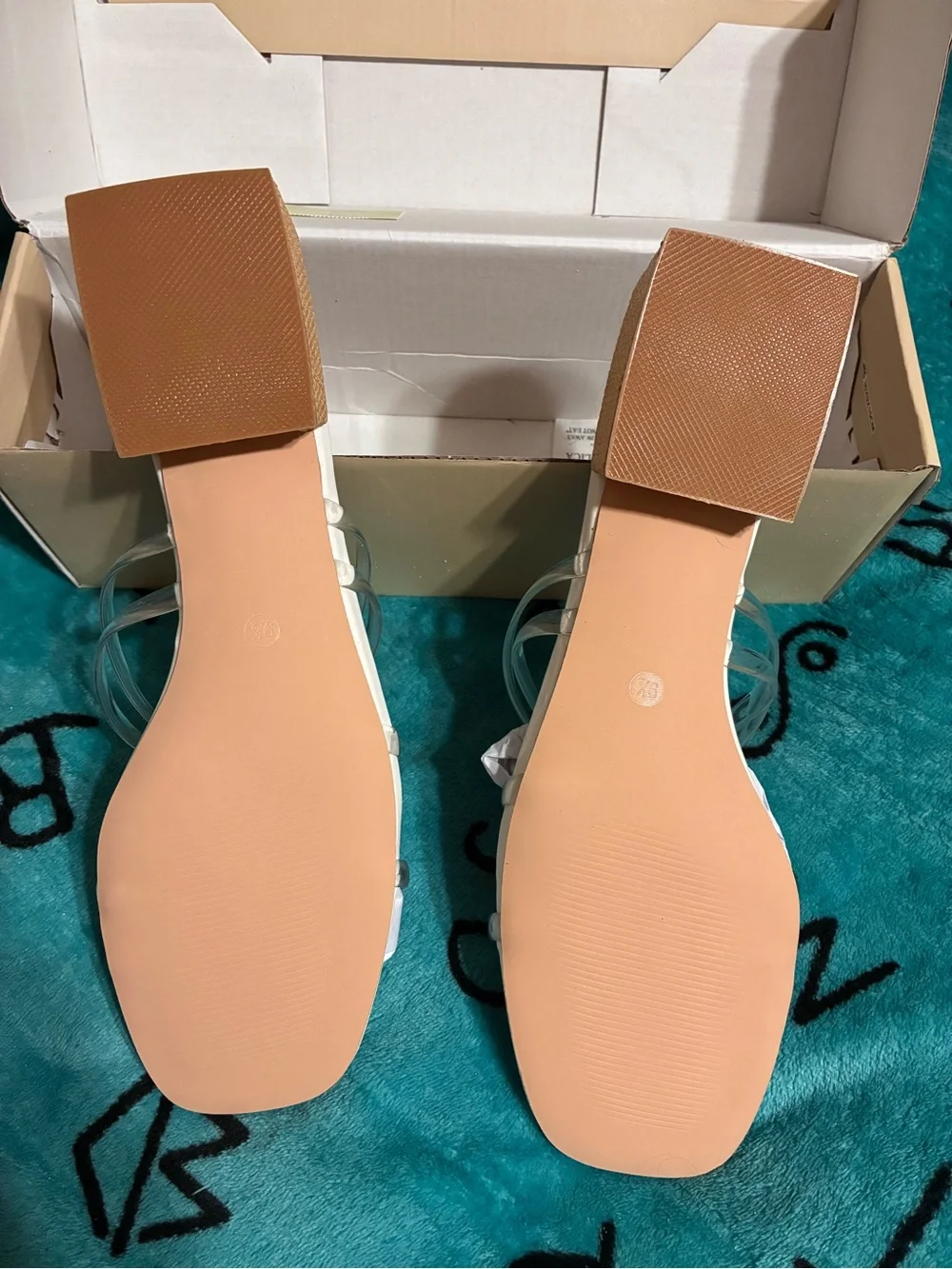 Women's Clear Strap Block Heel Sandals - White