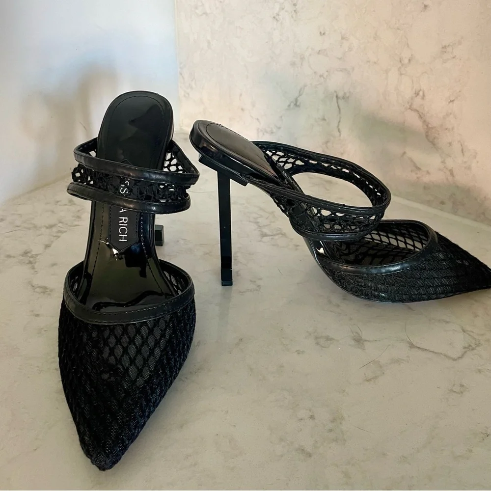 New! Jessica Rich Ysabelle Fishnet Pointed Toe Heels in‎ Black Sz 37 US 6.5