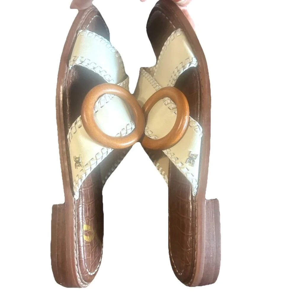 Sam Edelman Harlie Womens 8M Leather Crisscross Ivory Brown Slides Sandals