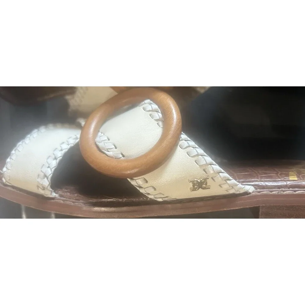 Sam Edelman Harlie Womens 8M Leather Crisscross Ivory Brown Slides Sandals