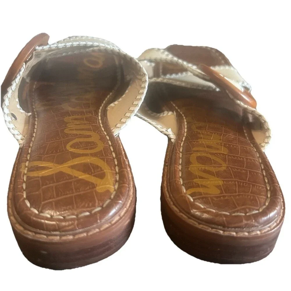 Sam Edelman Harlie Womens 8M Leather Crisscross Ivory Brown Slides Sandals