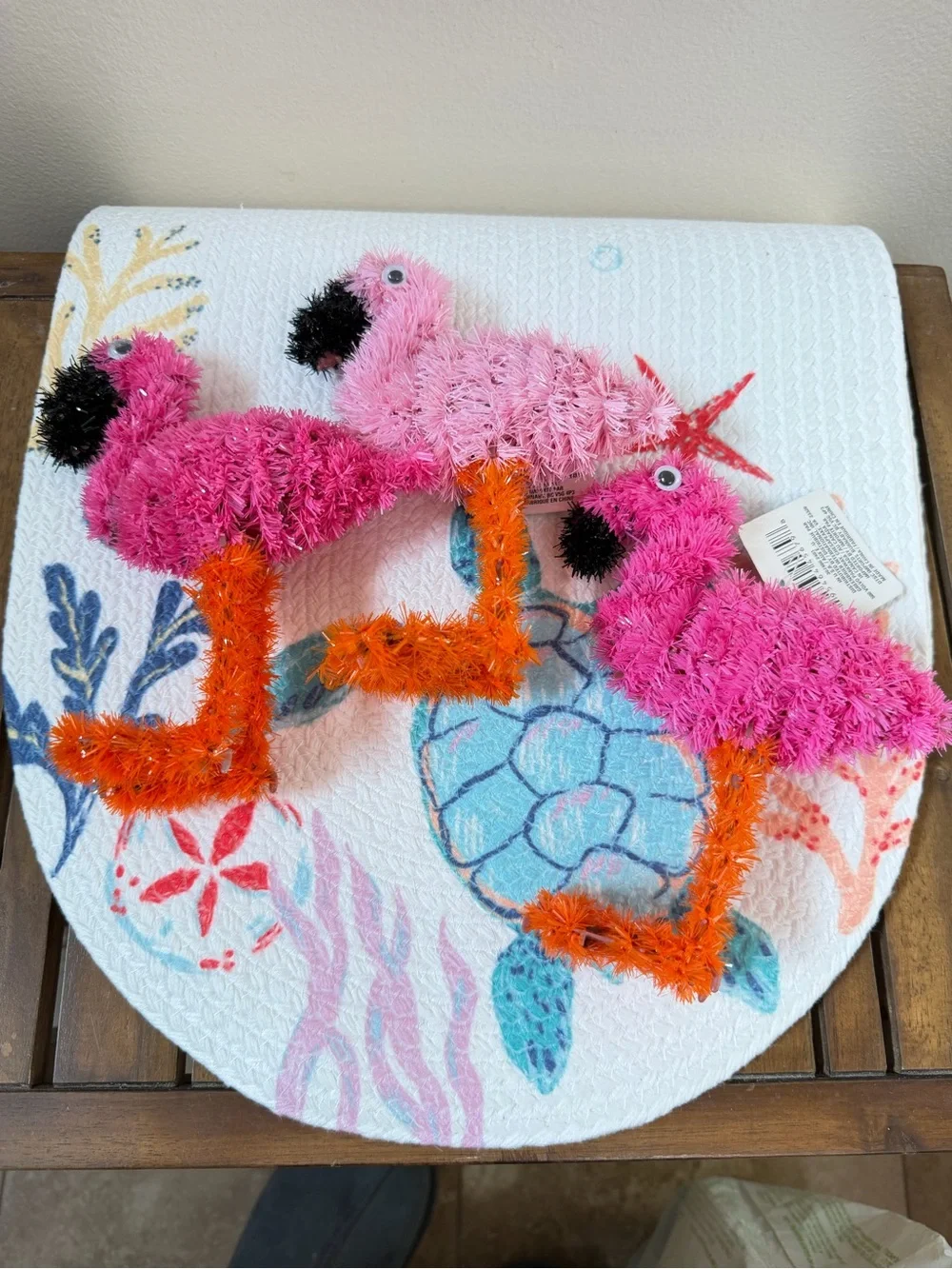 Pink 3D Flamingo Trio - Tinsel Fuzzy Decor Pink, Orange & Black