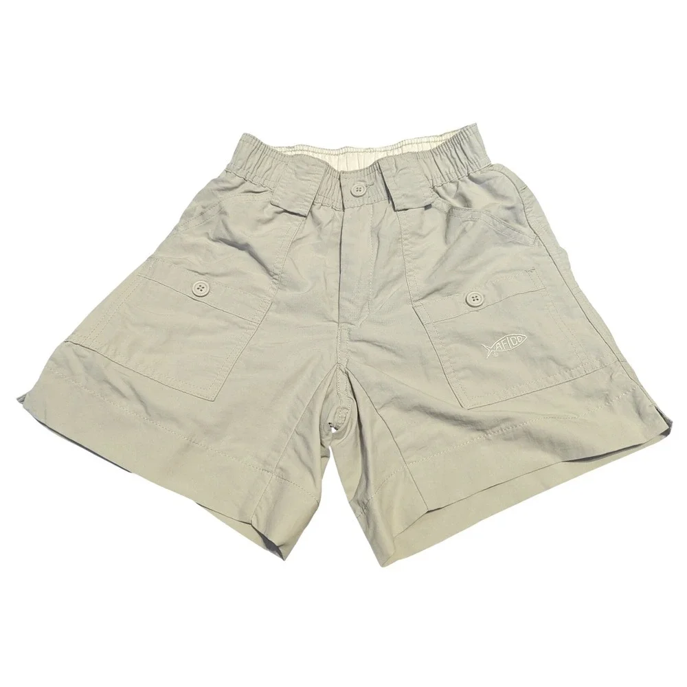 AFTCO Youth The Original Fishing Shorts Nylon Cargo Utility Natural Tan Sz 24 8Y