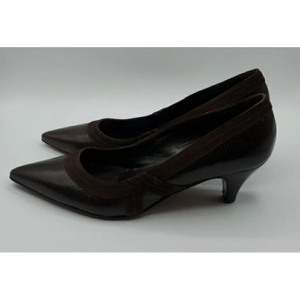 Versani Women's Brown Leather Croc with Suede Trim Heels Size 9.5 B