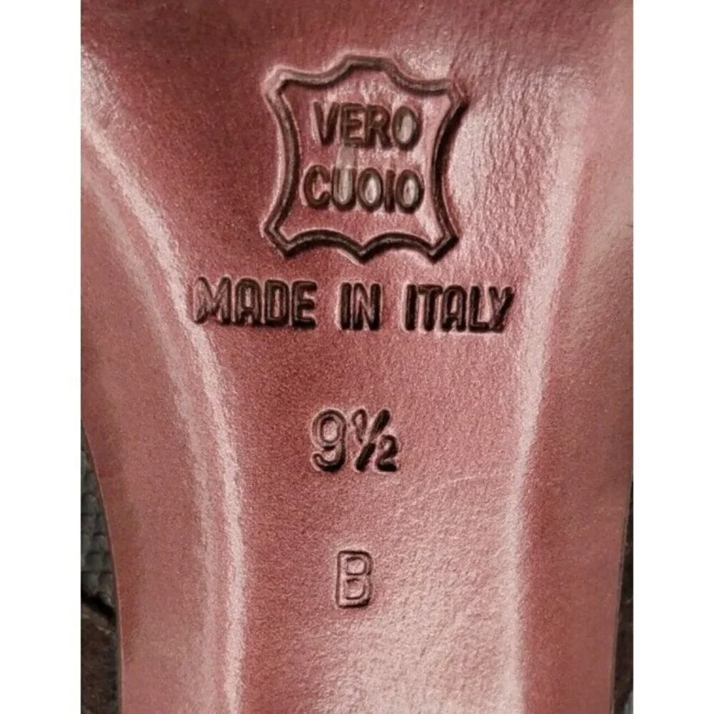 Versani Women's Brown Leather Croc with Suede Trim Heels Size 9.5 B