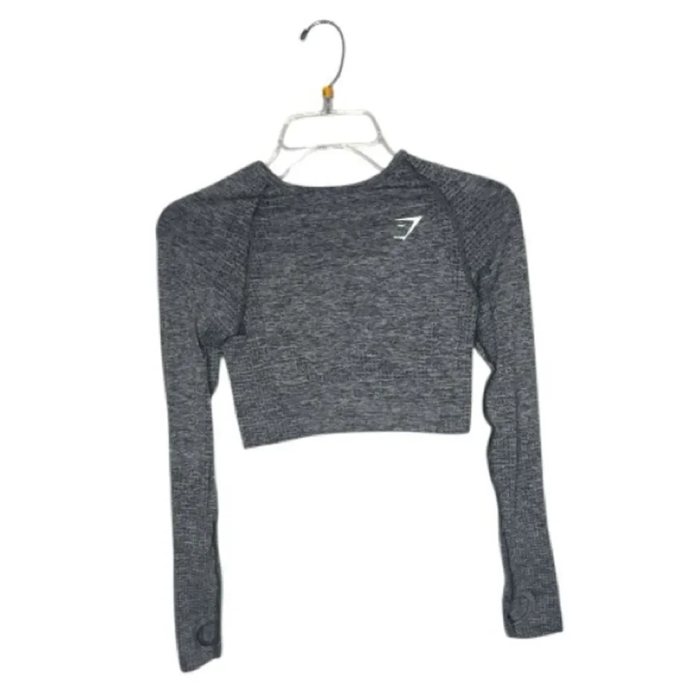 Gymshark Women’s Cropped Grey Seamless Long Sleeve Workout Top. Size Small.