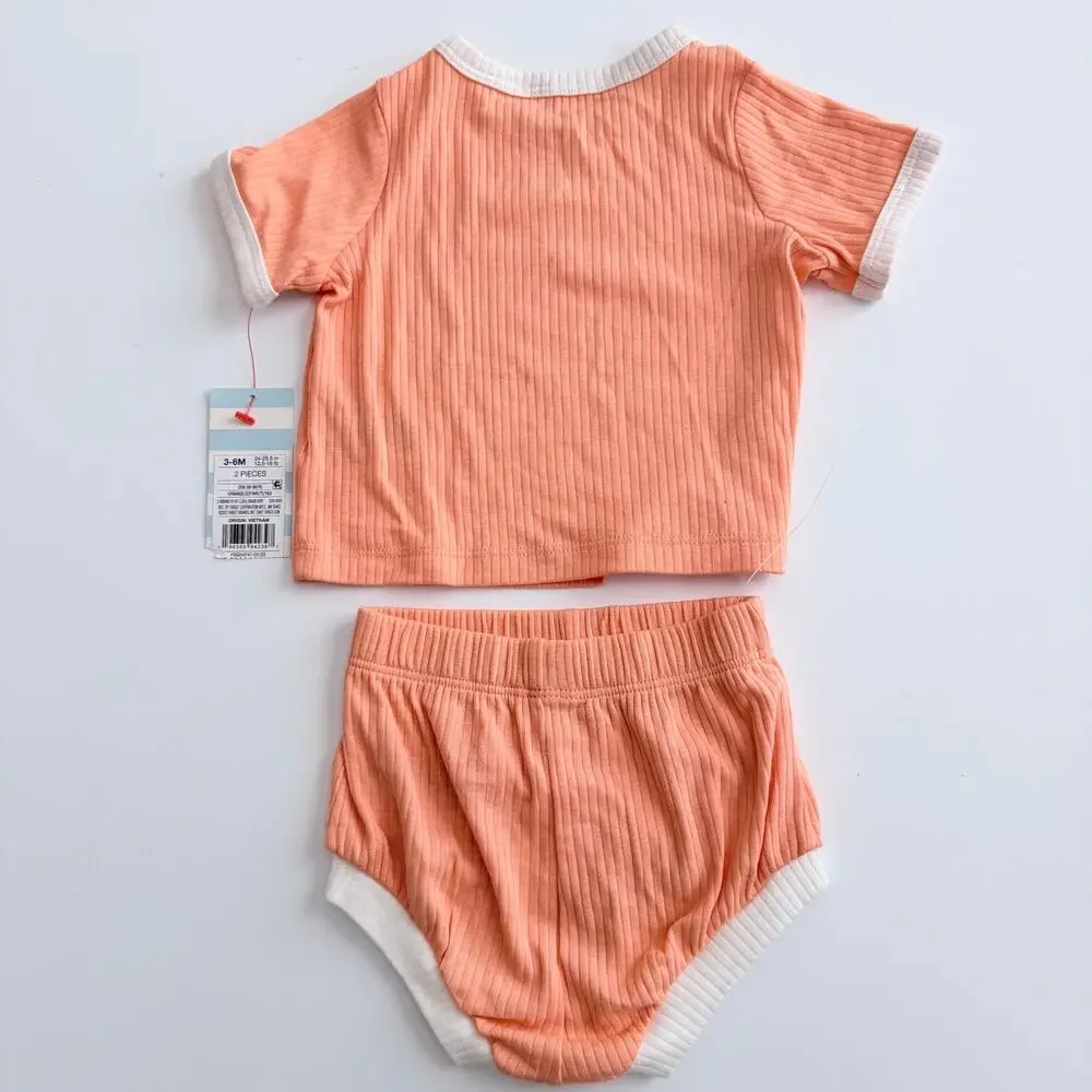 Baby Cat & Jack 2-piece set ribbed short sleeve tee and bloomers orange white