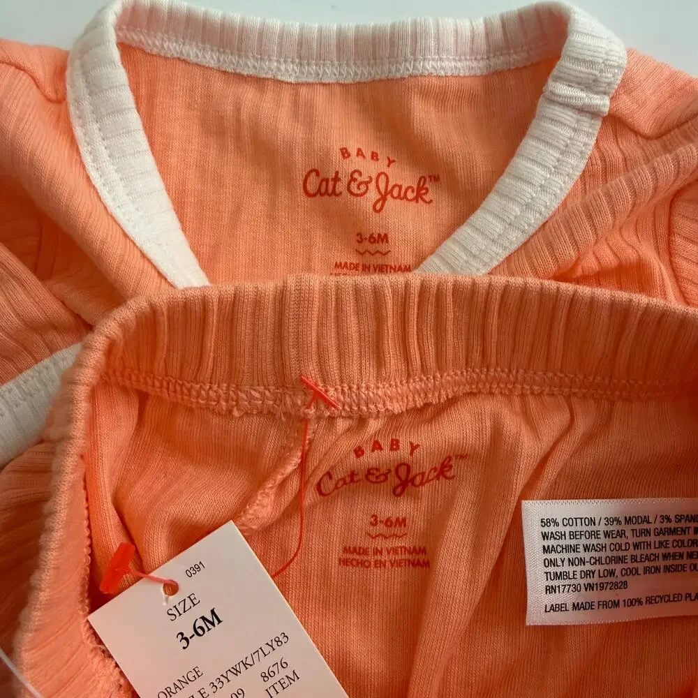 Baby Cat & Jack 2-piece set ribbed short sleeve tee and bloomers orange white