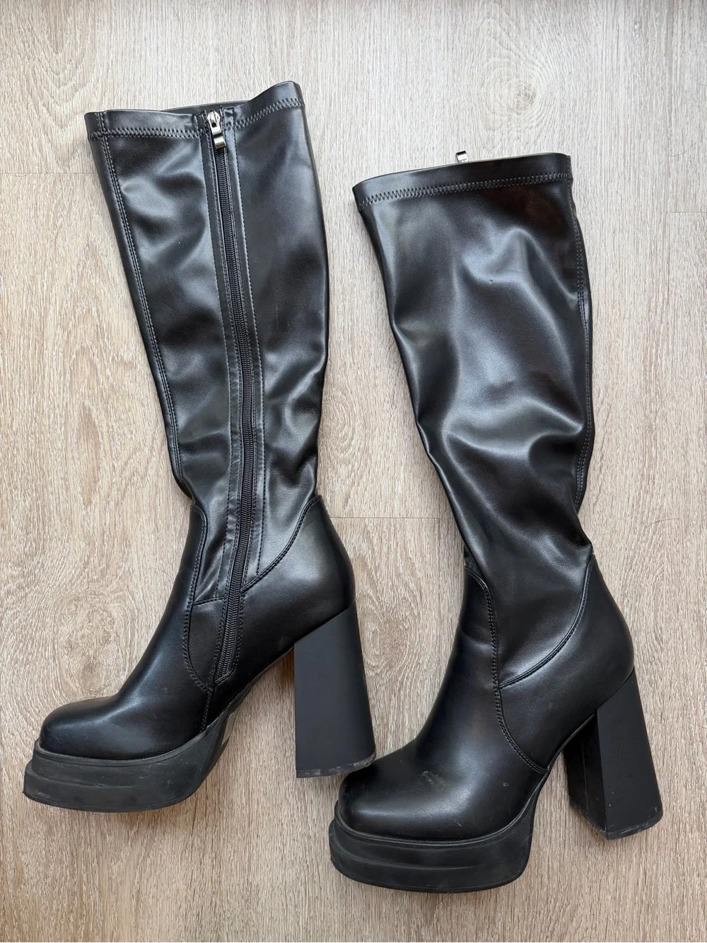 Black Go Go Boots, High Block-Heel Boots - Women