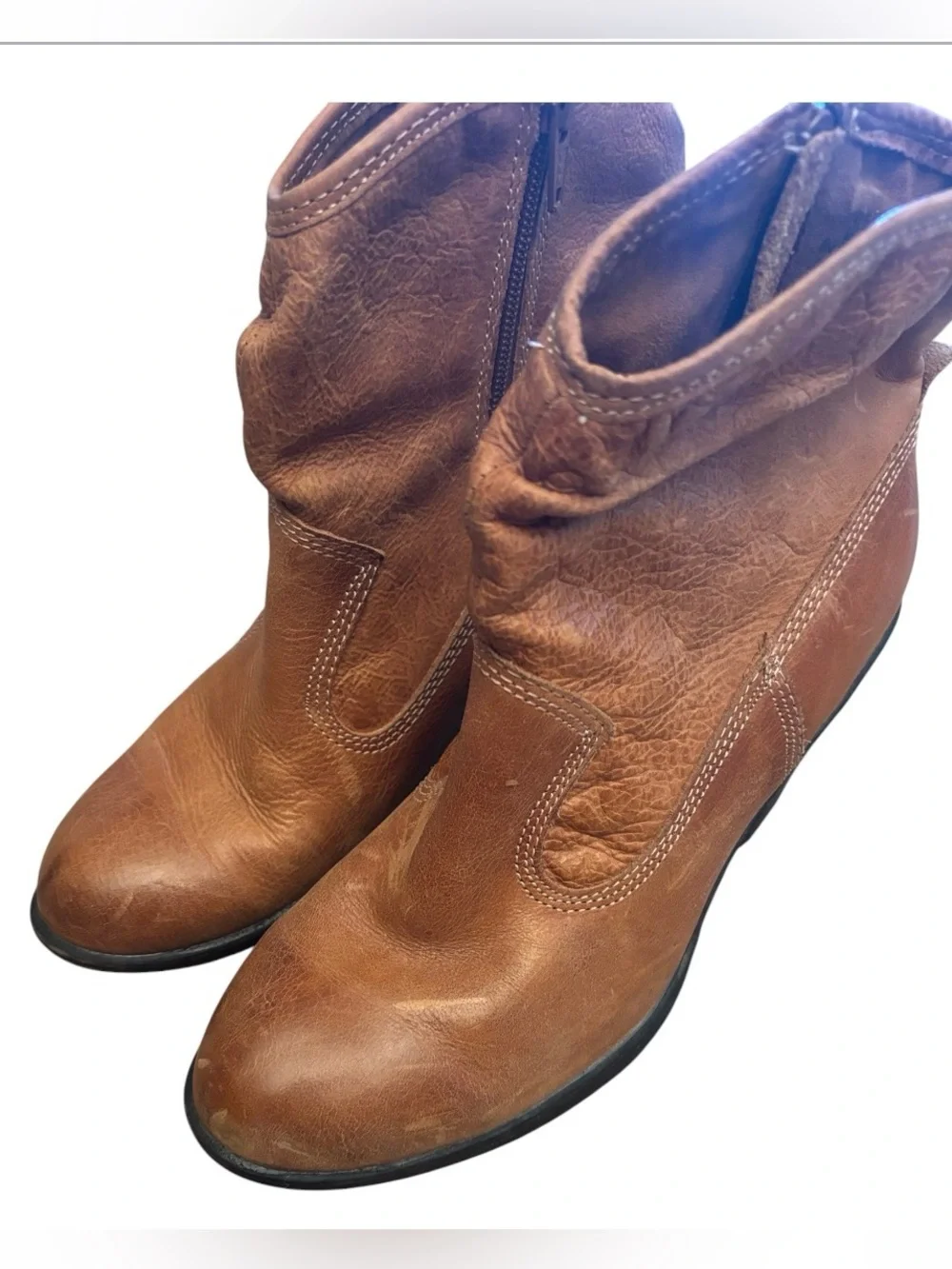Montana | Short Tan Leather Ankle Boots | Small Heel Zipper Boots Summer Fashion