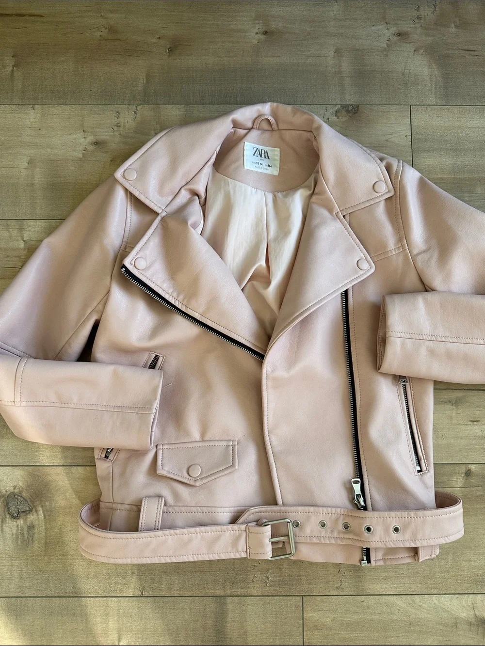 Zara Pink Faux Leather Moto Biker Jacket Girls Sz 13-14
