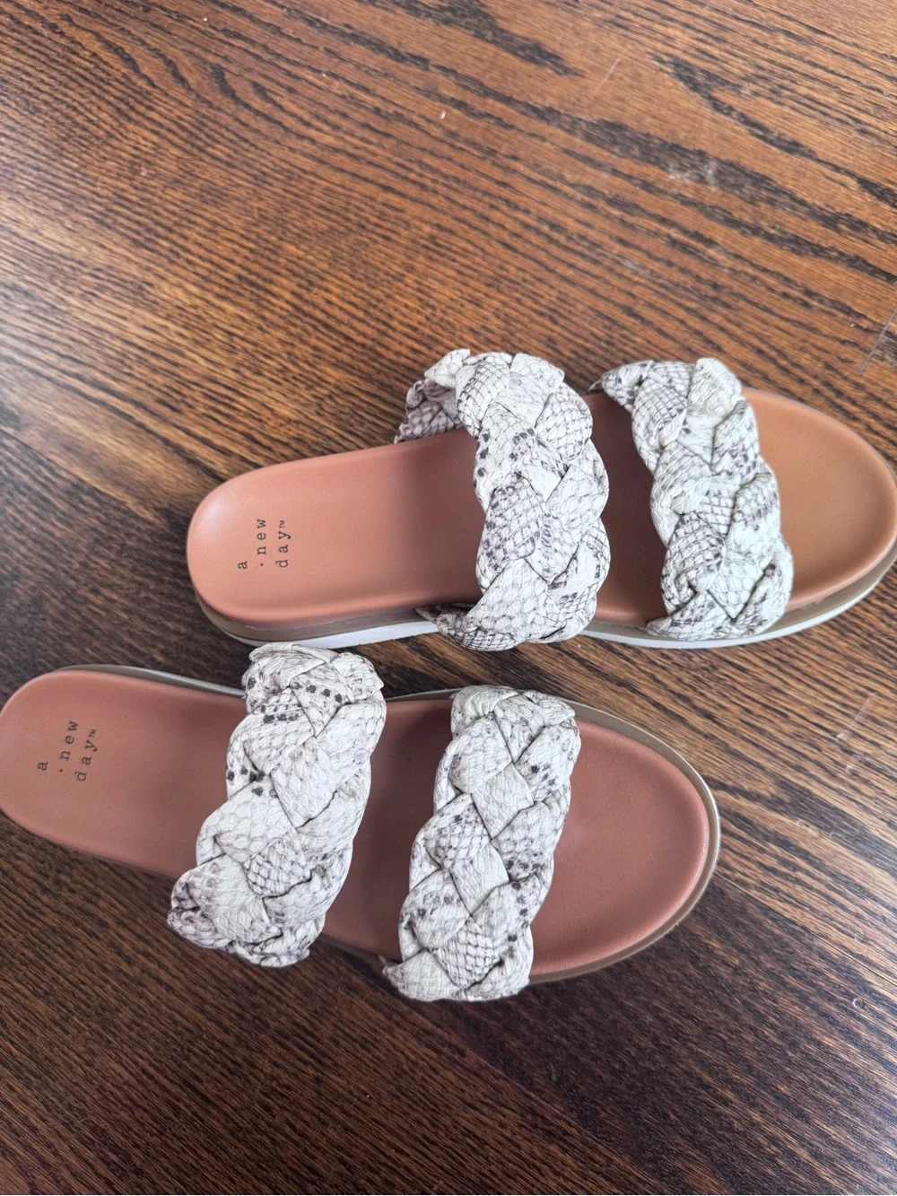 a new day Braided Double-Strap Slide Sandals in Natural Snake