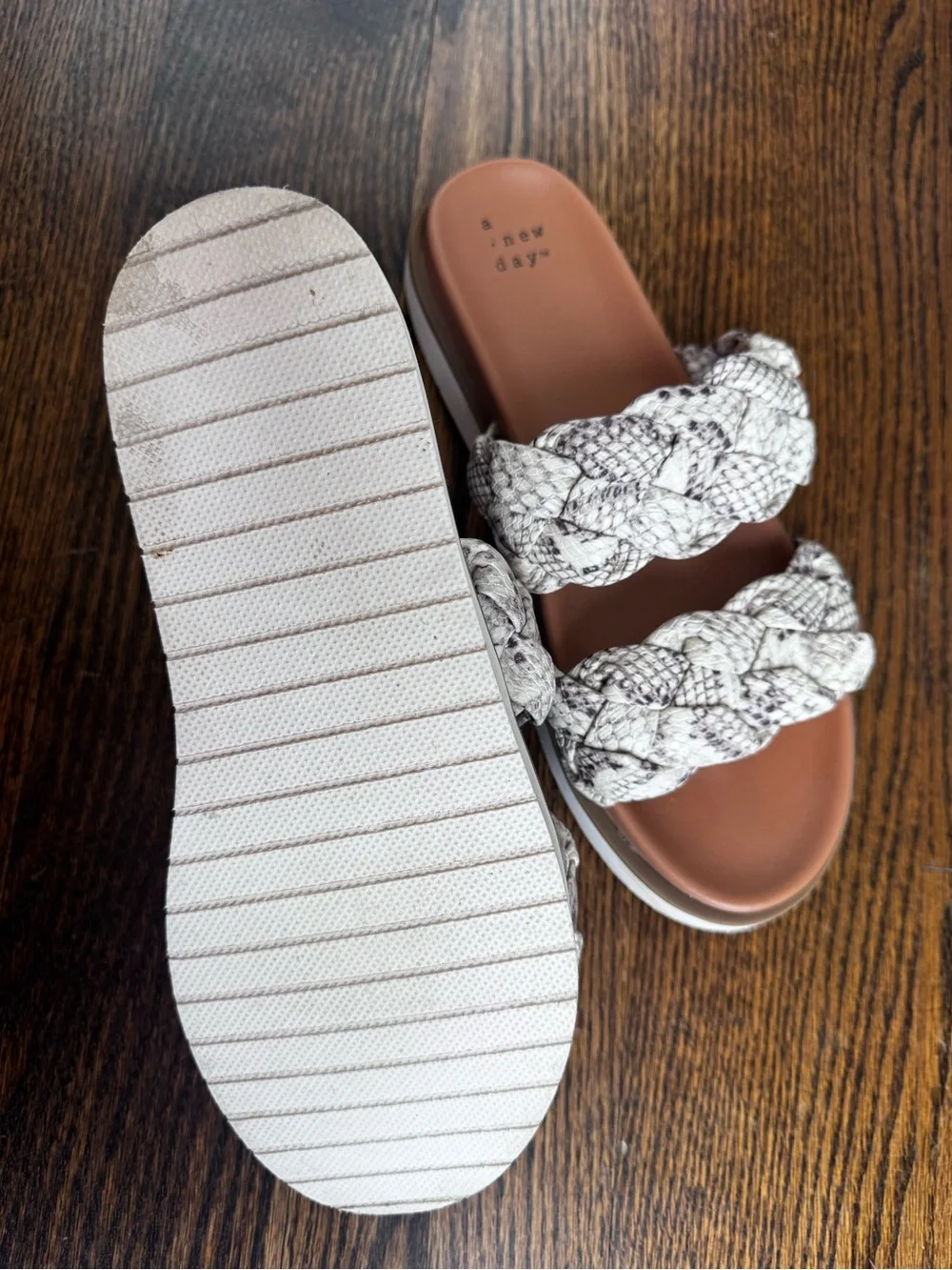 a new day Braided Double-Strap Slide Sandals in Natural Snake