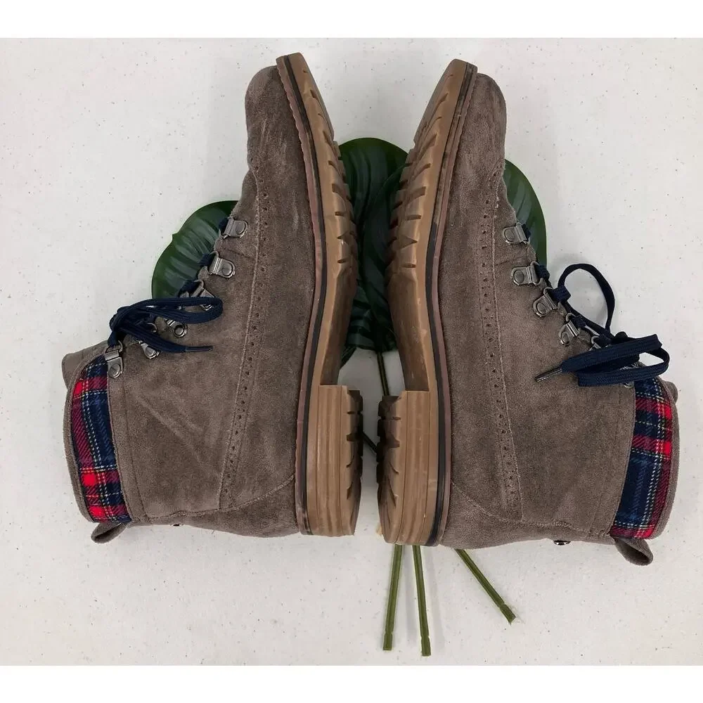 Tommy Hilfiger Gray Red Plaid Cap Top Twollia 3 Faux Suede Oxford Ankle Boots