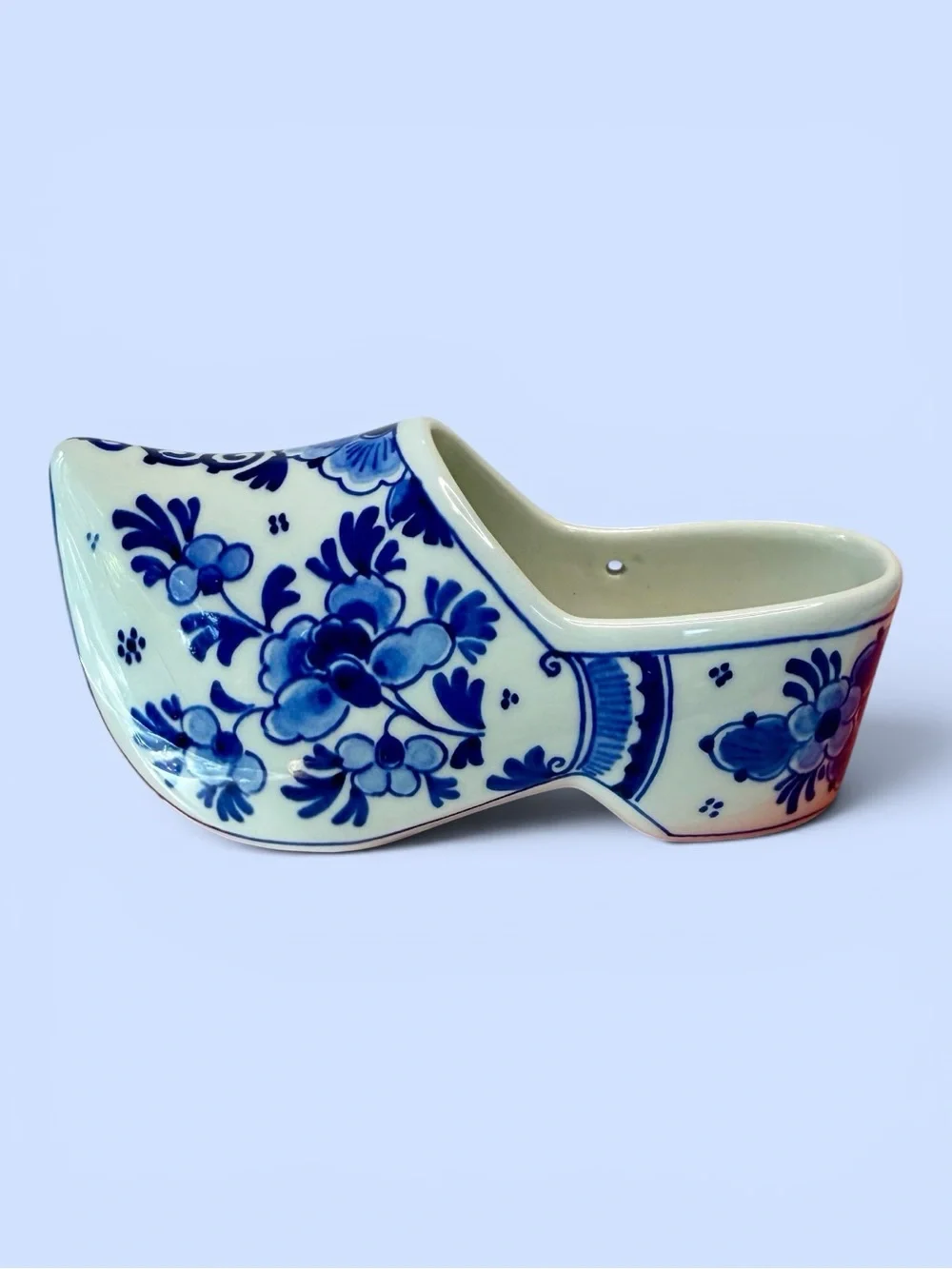 VTG Delft Blue Ceramic Clog Hand Painted Holland Dutch Shoe Original Paper Label