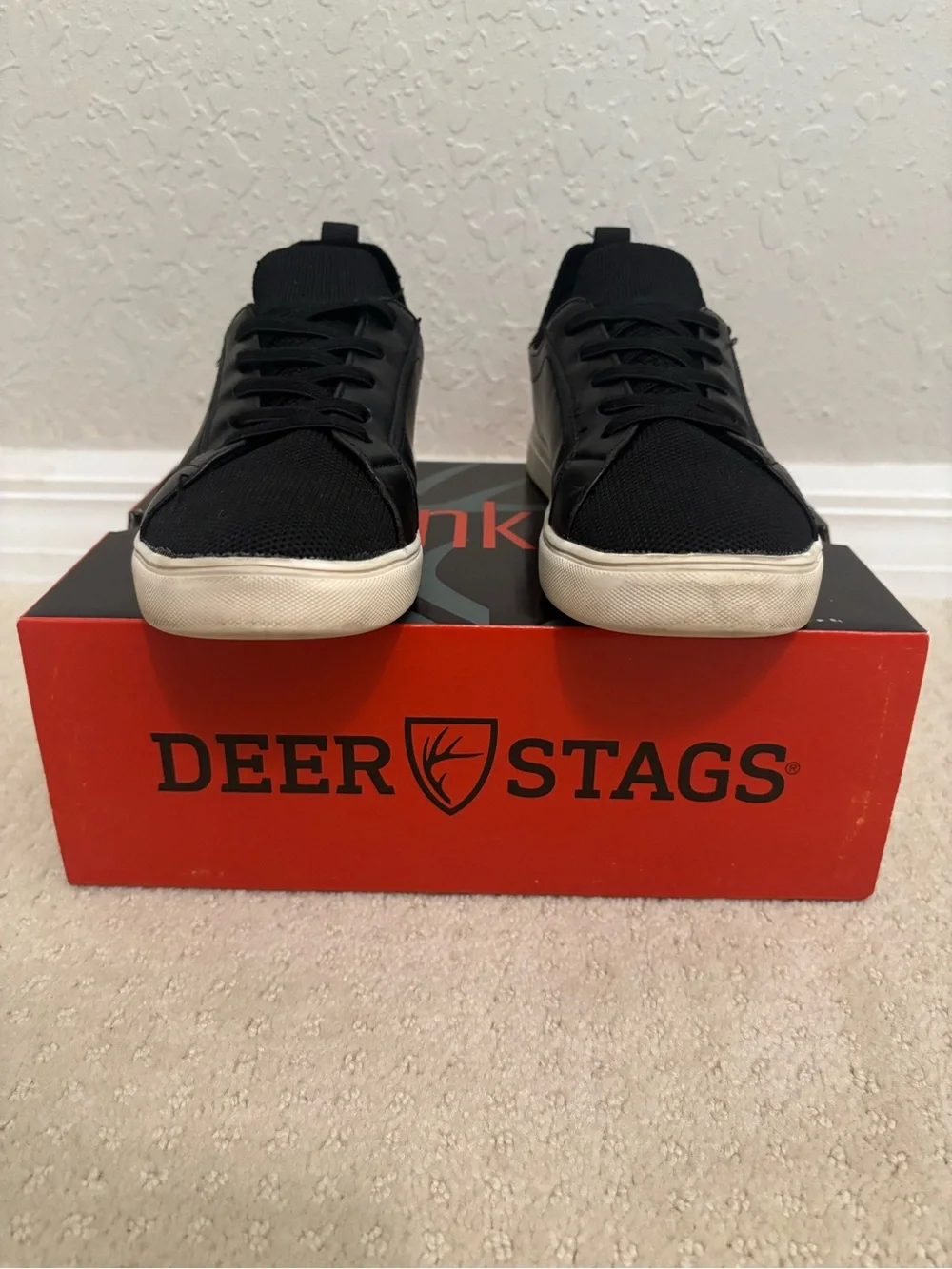 Deer Stags Dawson Jr Black Knit Leather Low-Top Sneakers White Sole Boys Size 2M