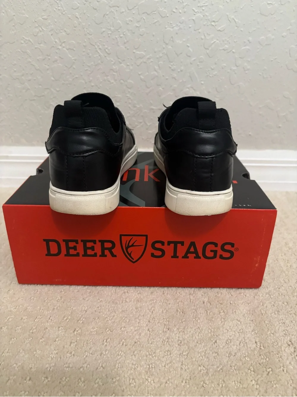 Deer Stags Dawson Jr Black Knit Leather Low-Top Sneakers White Sole Boys Size 2M