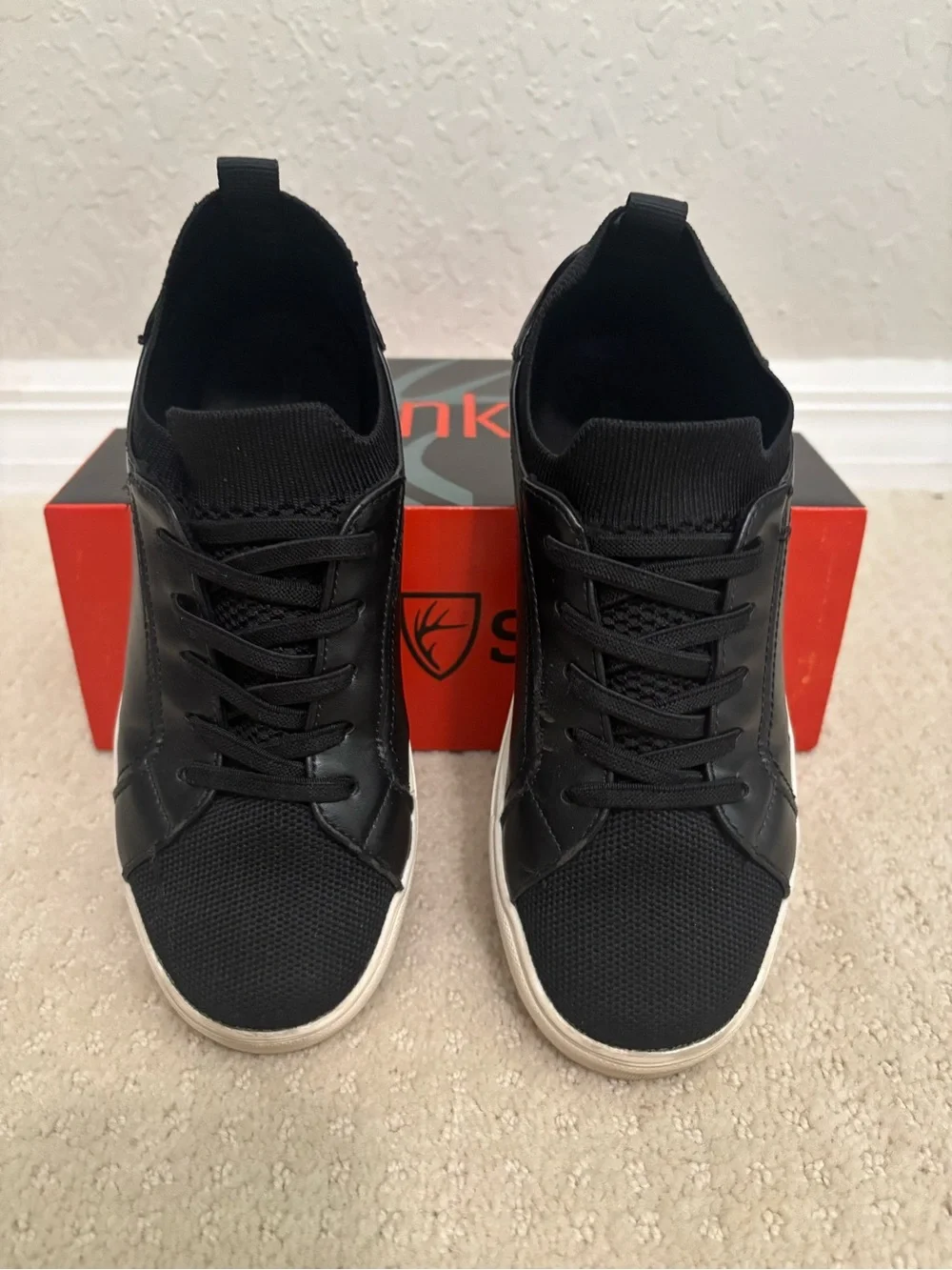 Deer Stags Dawson Jr Black Knit Leather Low-Top Sneakers White Sole Boys Size 2M