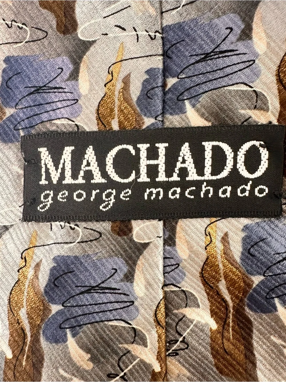 Men's Abstract Pattern Silk Tie in Gray, Blue & Brown